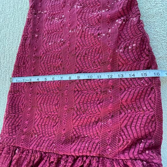 🔥Yellow Star Lace Sequins Strapless Mermaid Dress Burgundy Evening Party Dress - Picture 12 of 13